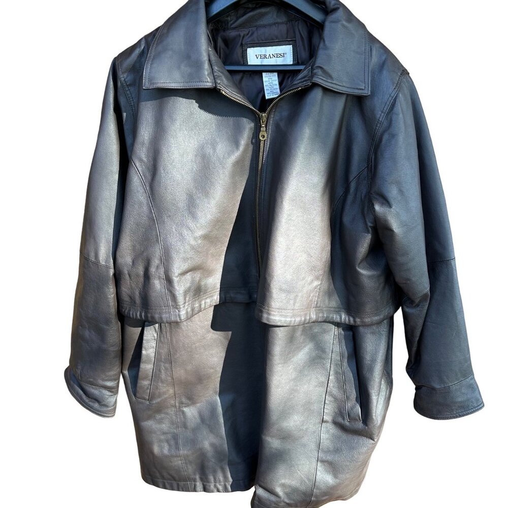 Vintage Veranesi Chocolate Brown 100% Leather Jacket Women's Mid- Length Coat Si - Picture 8 of 15
